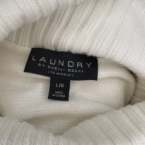 Laundry Black White Stripe Cozy Wide Sleeve Turtleneck Sweater Womens Sz L - Picture 4 of 5